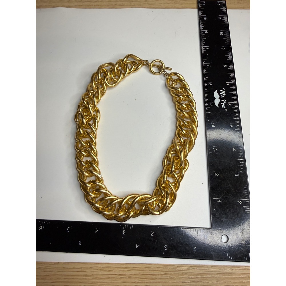 Chunky Gold Tone Curb Chain Necklace Oversized Statement Toggle Clasp 19 Inch